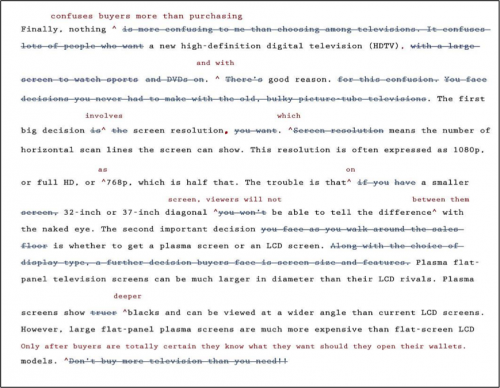 An example of a paragraph with severals revisions by crossing old text out and writing new text above.