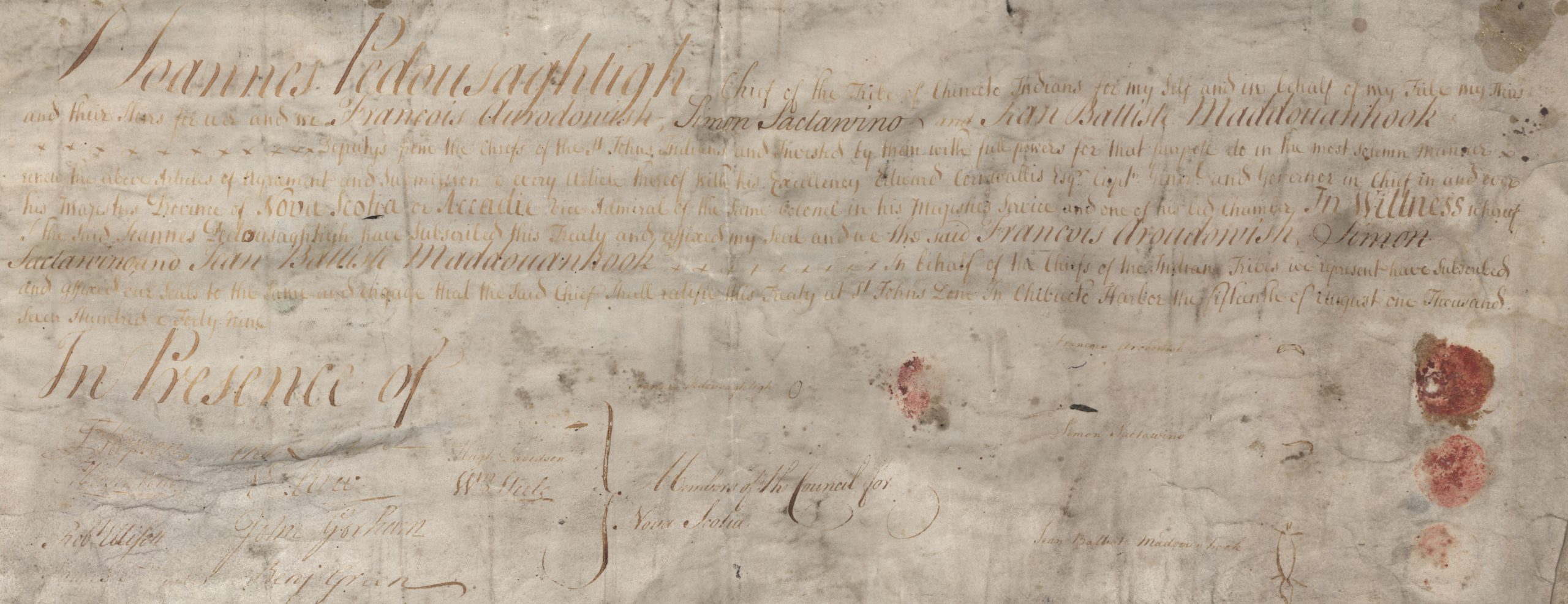 image of the original text of the 1752 treaty between the British government and Mi'kmaw peoples