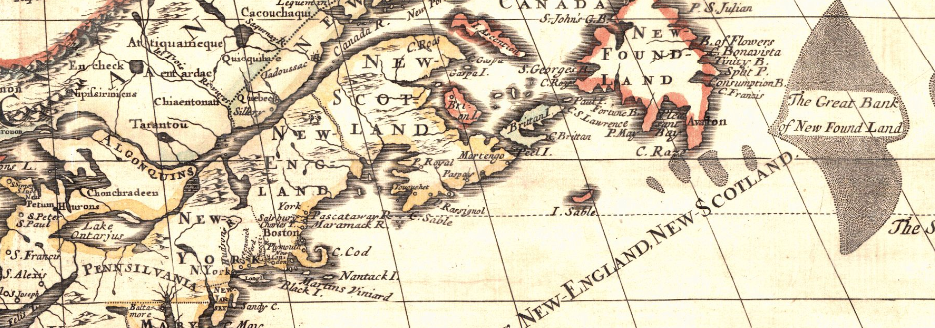 Detail from Hennepin's 1698 map of eastern North America