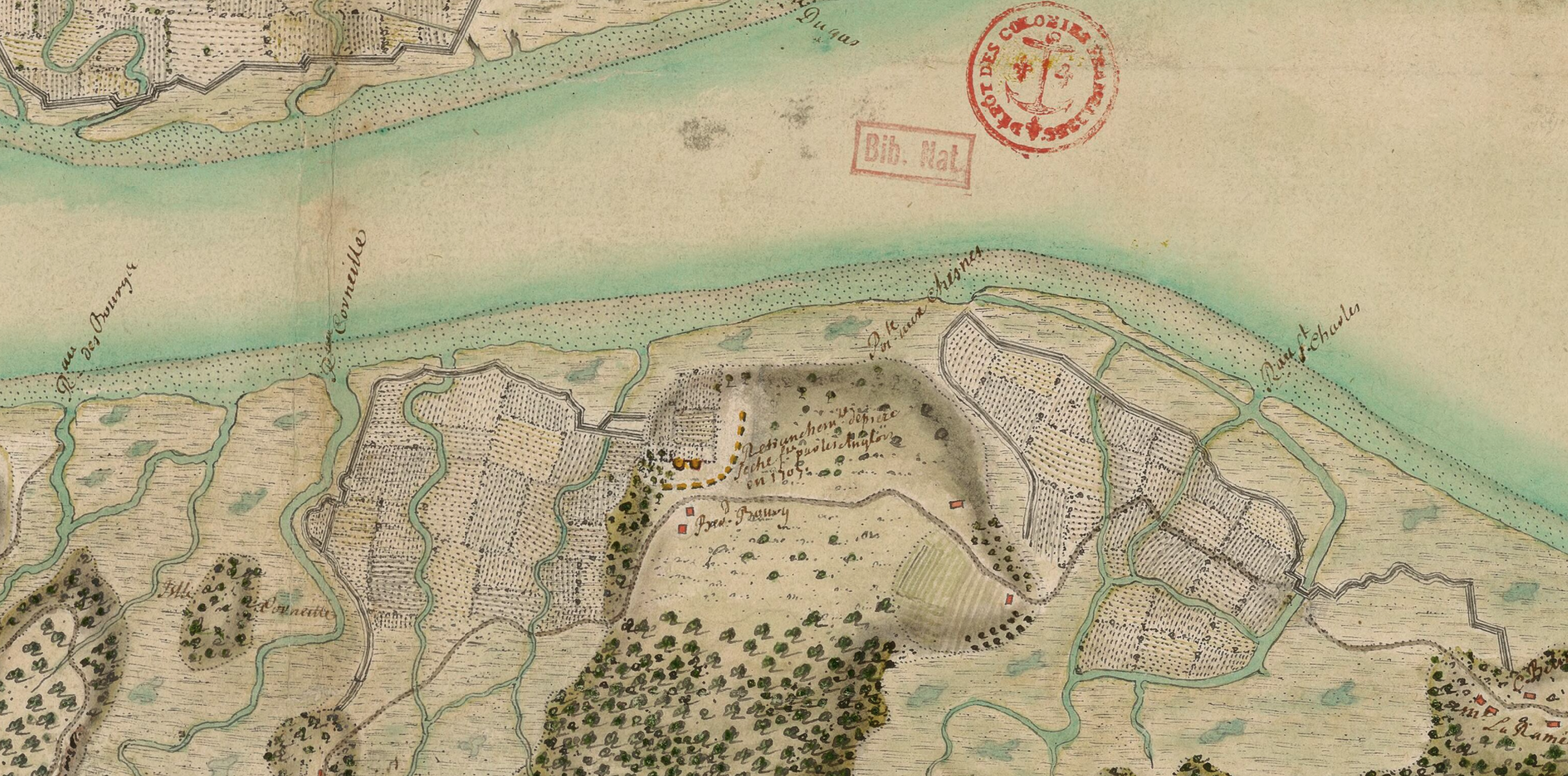 Detail of dyked farmland near Port Royal, Acadia, 1710