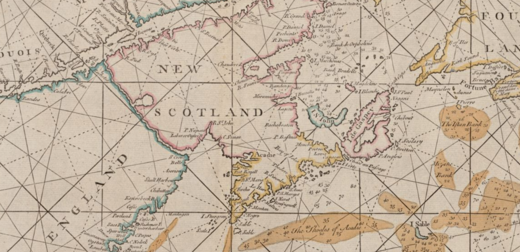 British map of Acadie/Nova Scotia labelled "New Scotland"