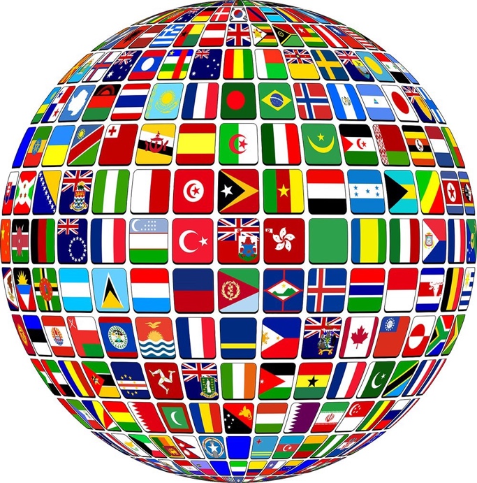 Image of a Globe with all the country flags on it
