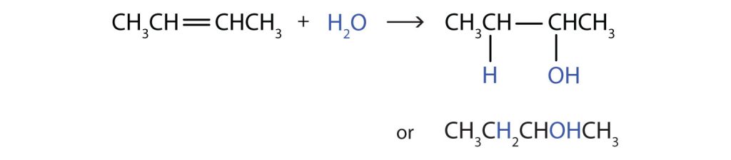 2-butene in the presence of water produces 2-butanol.