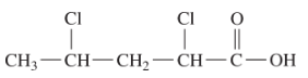Condensed structural formula with a parent chain of 5 carbons and a double bonded oxygen as well as a hydroxyl group. Also 2 chlorine substituents on carbon's 2 and 4.