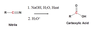 Hydrolysis of a nitrile with a basic catalyst and heat can also lead to production of a carboxylic acid.