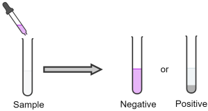 A permanganate test. Permanganate is added to a sample with a dropper. A negative test turns the sample a purple colour. A position test results in the formation of a black precipitate.
