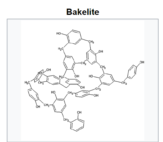 3-D structure of Bakelite, a phenol-formaldehyde polymer.