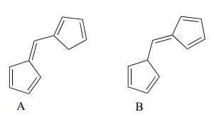 Two structures with multiple double bonds (A and B)