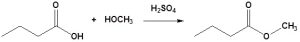 Butanoic acid reacts with methanol to form methyl butanoate in the presence of sulfuric acid as the catalyst.