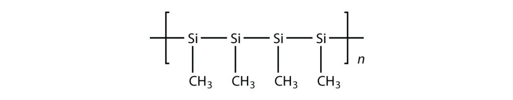 A 4 silicon chain (single bonds between each silicon) with a methyl group attached to each of the silicons.