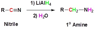 Reaction of a nitrile with lithium aluminum hydride to produce a primary amine.