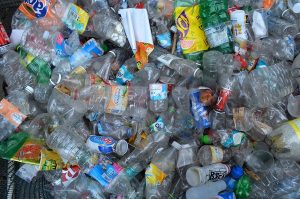 An image showing a bundle of different plastic bottles gathered for recycling seen at "Centro de Educación Ambiental Acuexcomatl" de Xochimilco, Ciudad de Mexico, Mexico City