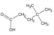 Structure of a methyl substituted pentanoic acid. It represents 4,4-dimethyl pentanoic acid.