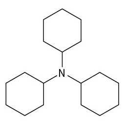 The structure of a nitrogen atom in the center bonded to 3 cyclohexane groups.
