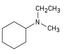 The structure of a nitrogen atom in the center bonded to a methyl group, an ethyl group and a cyclohexane group.