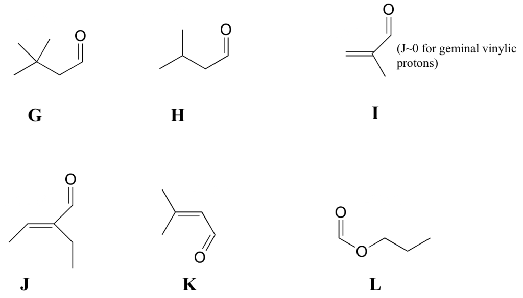 6 chemical structures labelled G through L used to match spectra 7-12