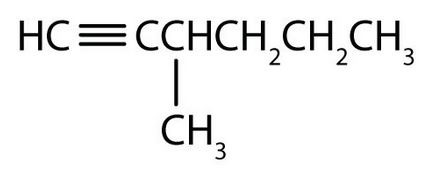 a 6 carbon chain with a triple bond at the 1st carbon and a methyl group at the 3rd carbon