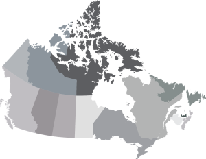 Map of Canada showing the provinces and territories