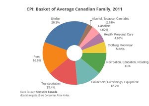Chart showing the composition of the average Canadian household basket of goods.