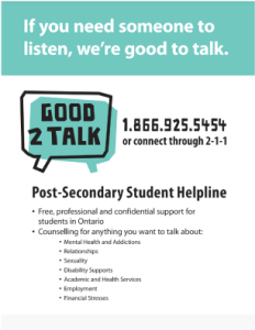 Good2Talk Helpline 1-866-925-5454