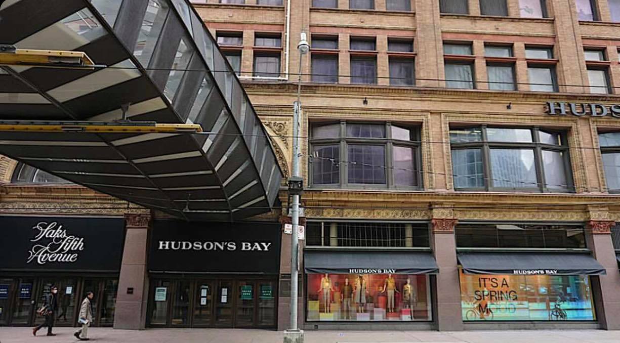 Image of Hudson's Bay Entrance on Queen Street in Toronto.