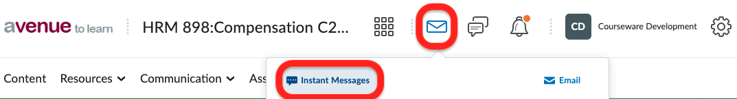 Screenshot of Mail Alert icon and Instant Message icon