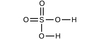 A structure is shown. An S atom forms double bonds with two O atoms. The S atom also forms a single bond with an O atom which forms a single bond with an H atom. The S atom also forms a single bond with another O atom which forms a single bond with another H atom.