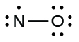 A Lewis structure shows a nitrogen atom, with one lone pair and one lone electron double bonded to an oxygen atom with two lone pairs of electrons.