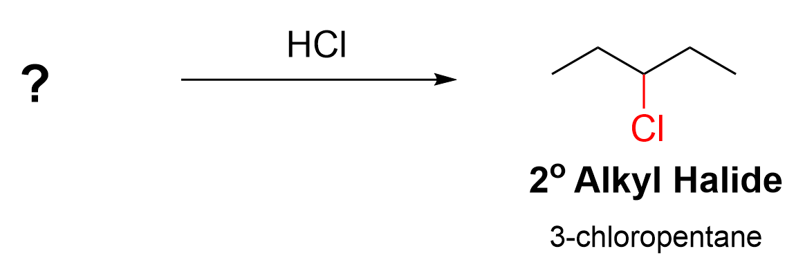 A reaction where the product is a secondary alkyl halide.