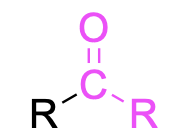A C doubly bound to O, and bound to two R groups. The C and O are pink.