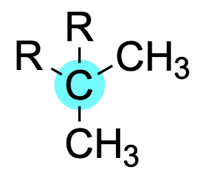 Structure of a secondary carbon. The carbon center is bound to 2 R groups and two carbon substituents.