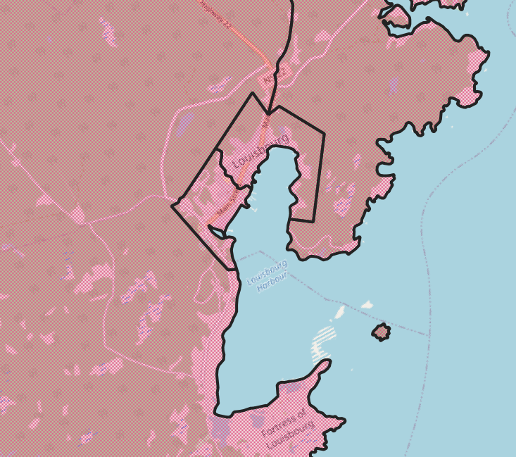 Figure 2 - Modern map of Louisbourg, Nova Scotia, demonstrating vector data in geographic information systems.