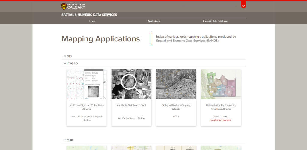 Figure 7 - Screenshot of the University of Calgary's geospatial data access platforms.