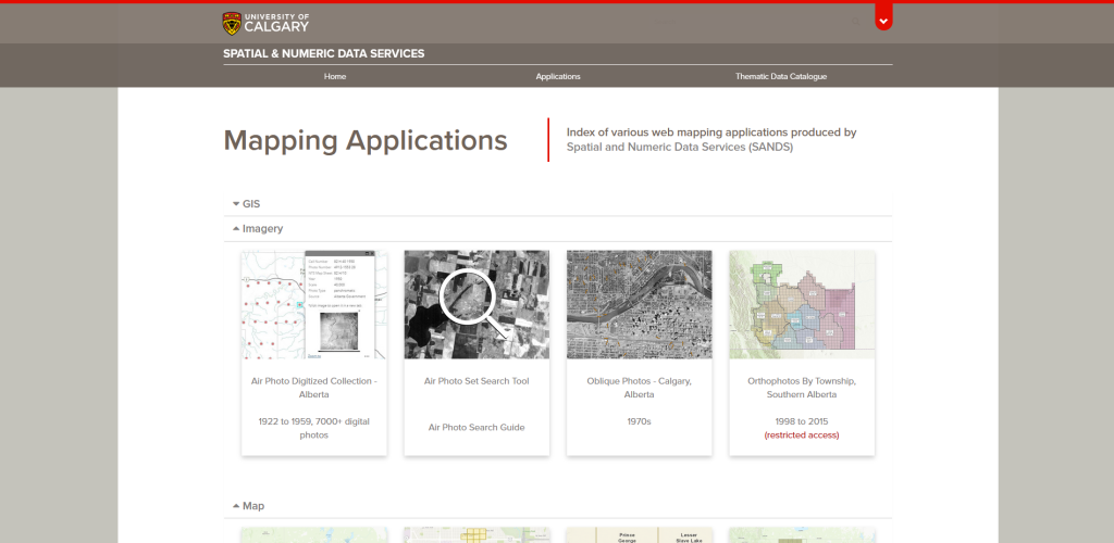 Figure 7 - Capture d'écran des plateformes d'accès aux données géospatiales de l'Université de Calgary.