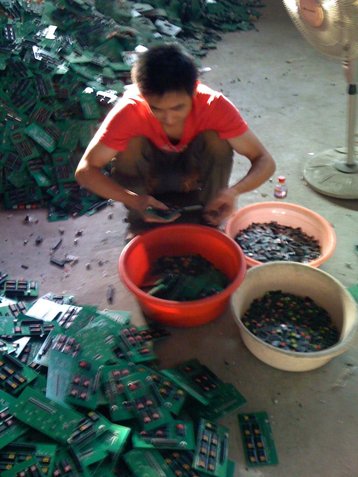 E-waste recycling process.