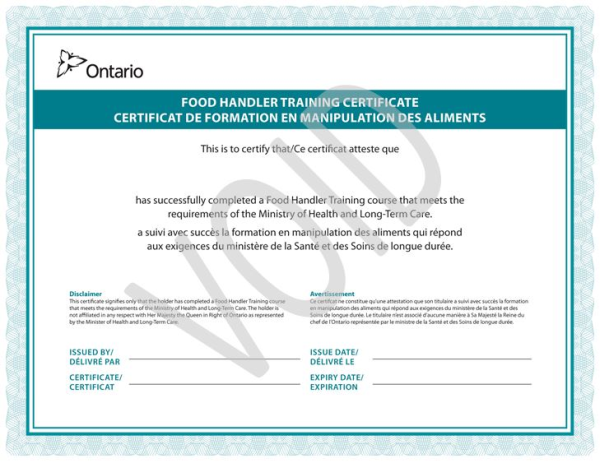 Image of a void food handler training certificate.
