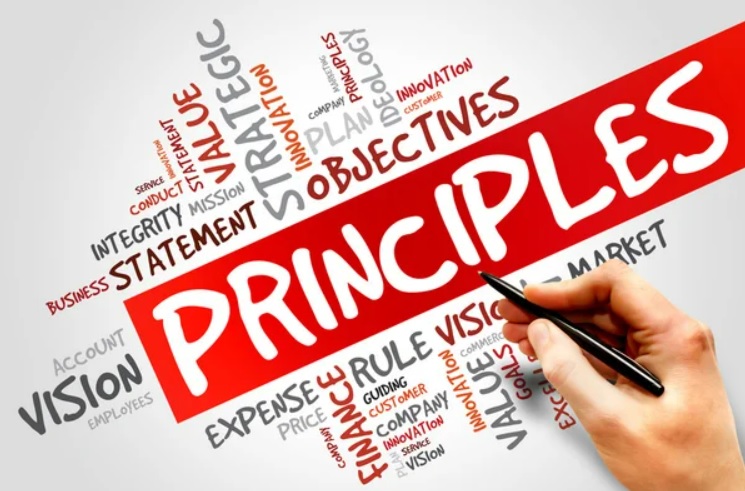 "Principles" written on the white board with red highlighting