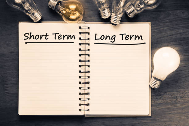 "Short term" written on the left side of the notebook and "Long term" written on the right side of the notebook.