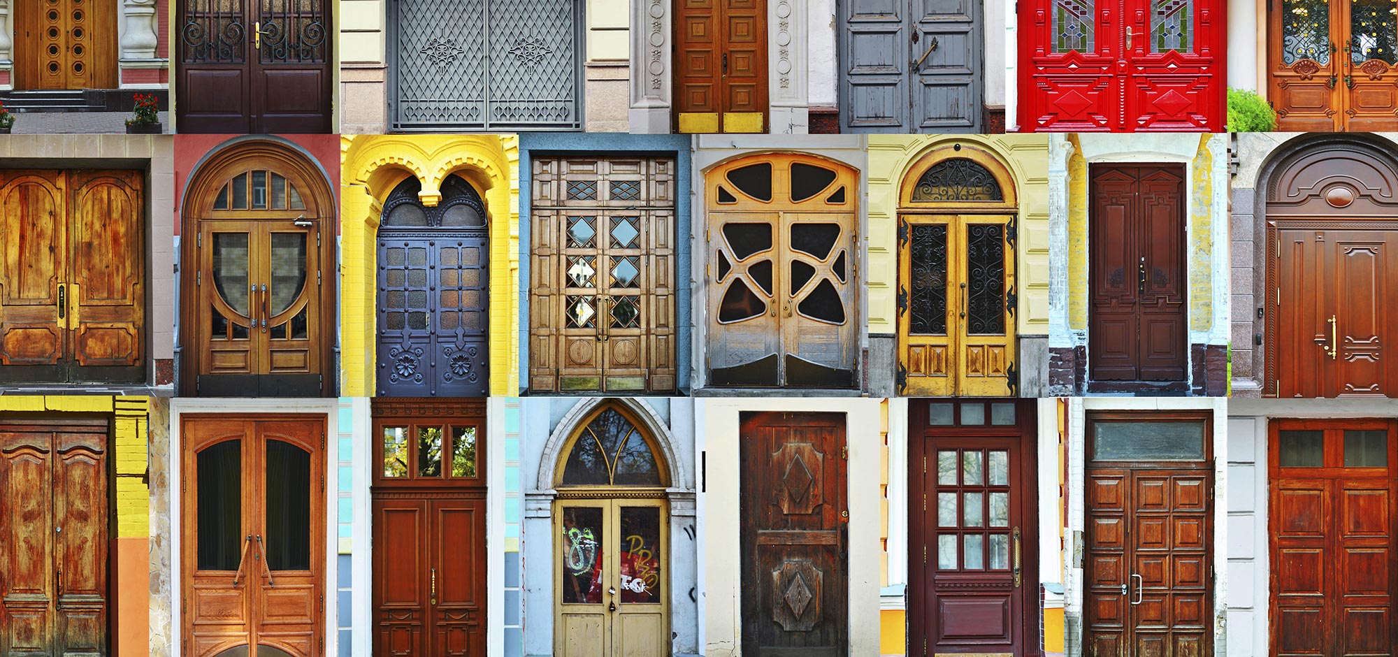 Collage of Kiev front doors, Ukraine