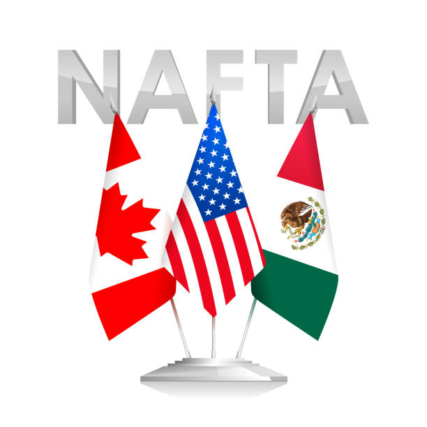 Flags of NAFTA Countries Canada, USA and Mexico. The North American Free Trade Agreement. Political and Economic News vector Illustration