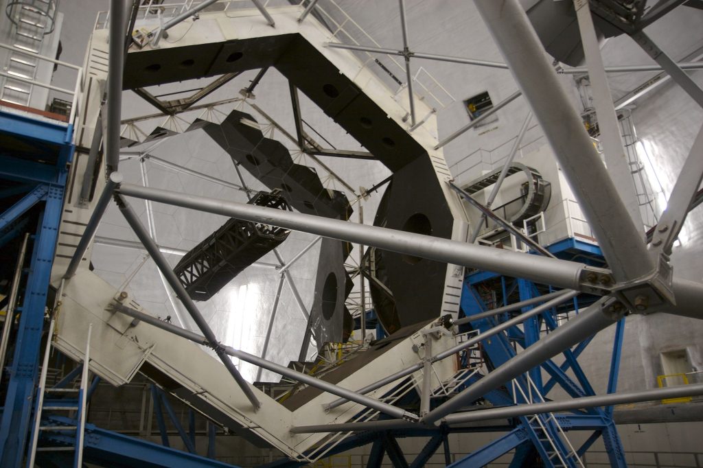 The primary mirror assembly. There are two 10 meter telescopes in the observatory - the data is combined in a room downstairs between the two buildings.