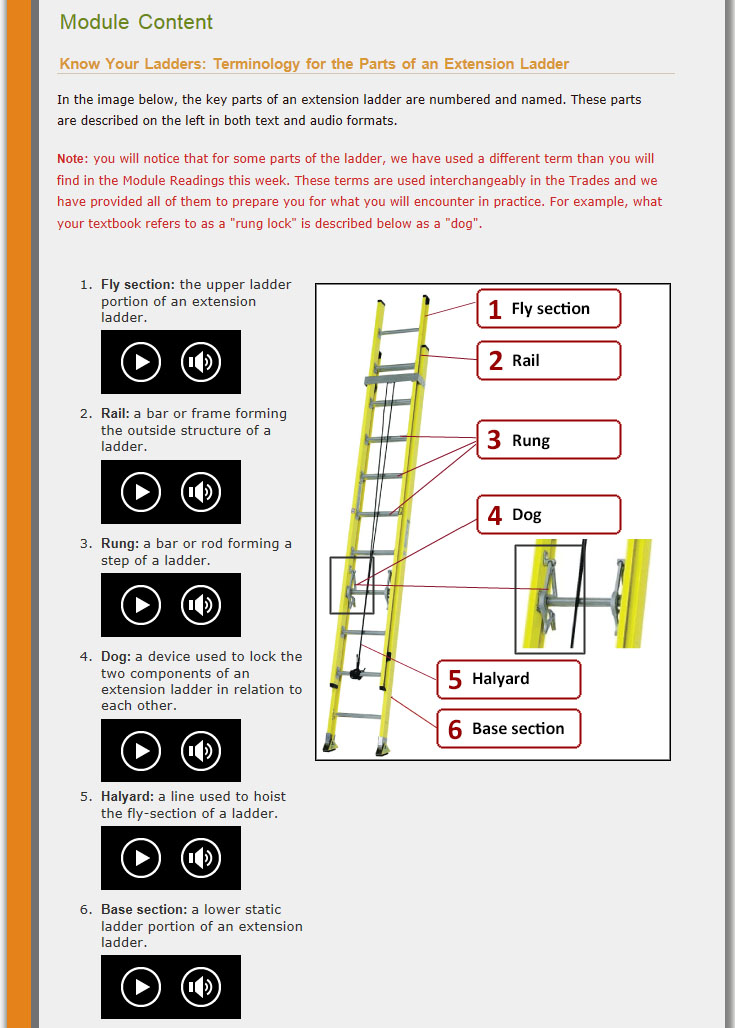 Moira's "Extension Ladders" module: screenshot of first part of Content