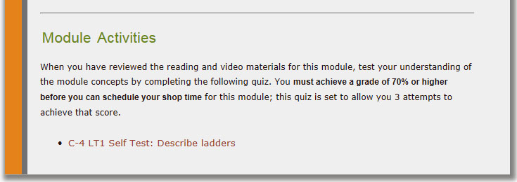 Moira's "Extension Ladders" module: screenshot of Activities