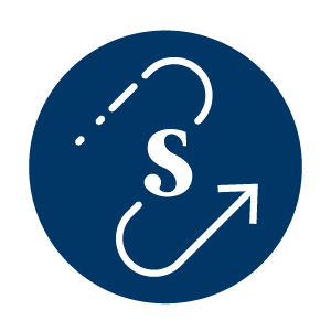Sheridan's Transition Well logo; Sheridan S inside a line that is squiggling through the S with an arrow on the bottom pointing up.