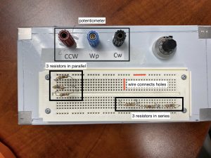 Picture of a circuit board with resistors in parallel and series