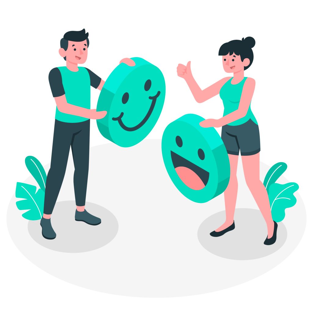Illustration of two people holding happy signs