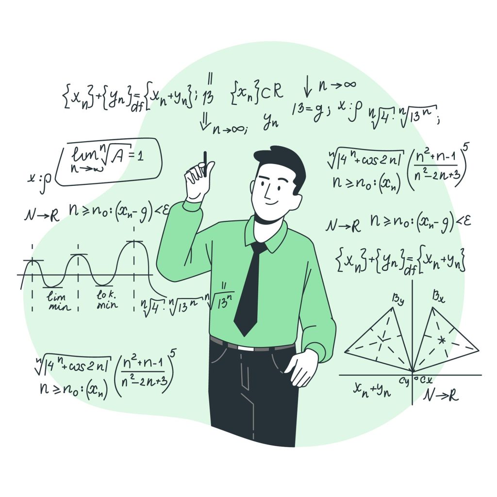 Illustration of a person doing math on a board