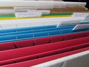 A close up view of files in a filing cabinet.
