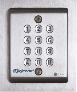 A close up version of a secure entry key code pad.