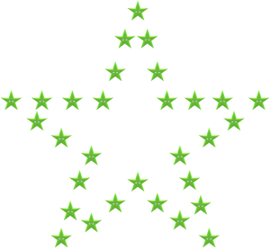 About 30 green star-shaped buttons are arranged to create the outline of a five-pointed star.